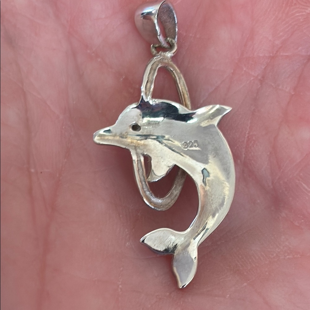 Sterling Silver and Genuine Lapis Jumping Dolphin Pendant - Picture 3 of 4